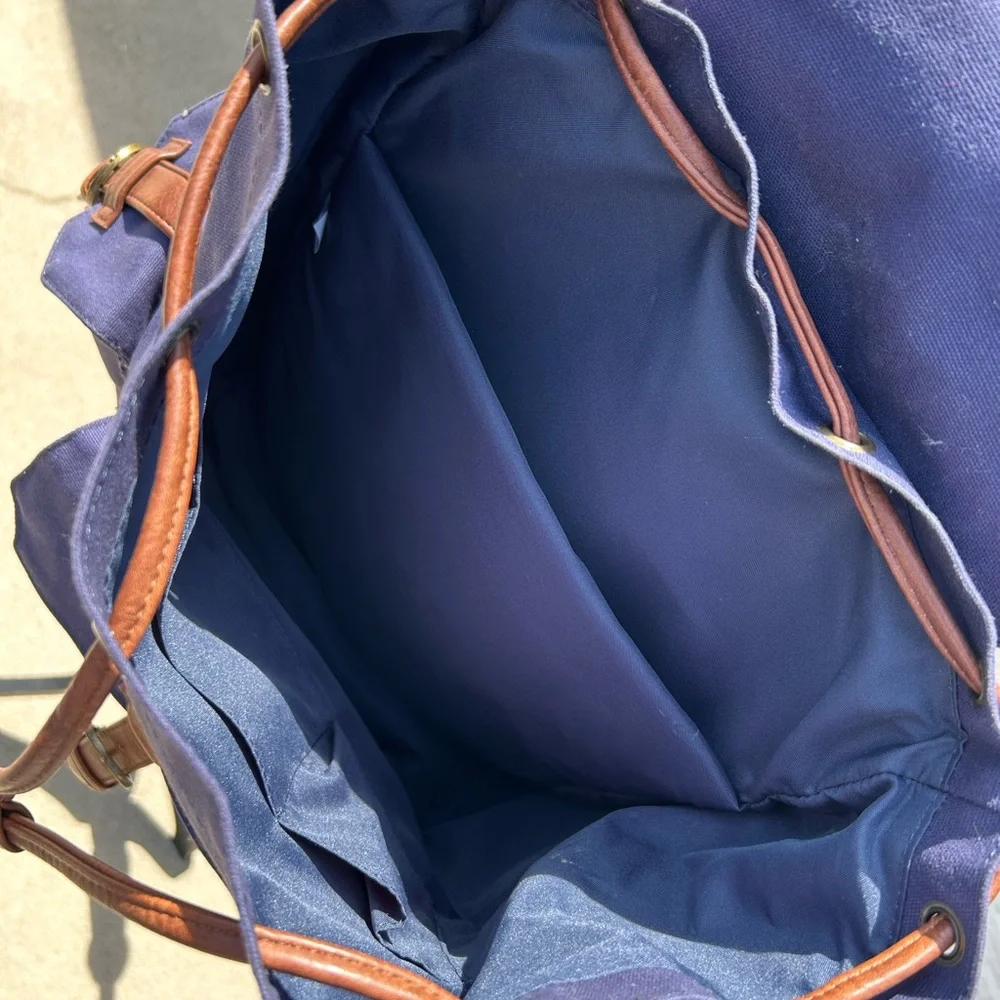 Rutland Navy and Brown Canvas Backpack EUC